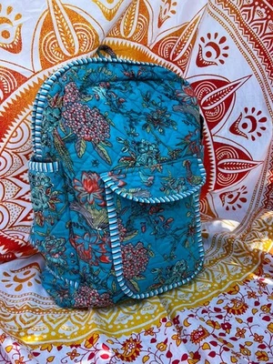 Indien Turquoise Oiseau Coton Matelassé Sac à Dos Bohémien Réversible Sac US - Photo 1/4