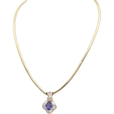 Gargantilla de diamantes y tanzanita de oro amarillo de 14 k collar de eslabones Omega de 4,50 quilates Foto 1 de 4