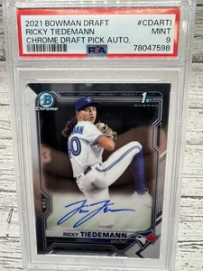 2021 BOWMAN DRAFT RICKY TIEDEMANN CHROME PICK AUTO AUTO 1ST PROSPECT PSA 9 - Picture 1 of 2