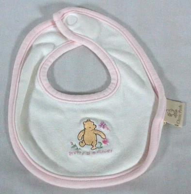 DE COLECCIÓN AÑOS 90 DISNEY CLÁSICO POOH BEBÉ NIÑA "BONITO COMO UNA FLOR" BABERO BORDADO NUEVO Foto 1 de 4