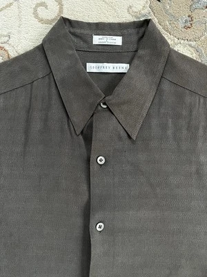 Camisa Geoffrey Beene Para Hombres Grande Marrón Manga Corta Abotonada 100% Seda Lavable Foto 1 de 4