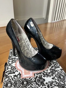 Bordello TEEZE-06 Black Patent Concealed Platform Pump Burlesque Heels - Picture 1 of 5