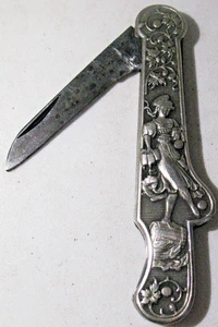 Moneta vittoriana ornata argento? Coltello da frutta lama singola marcato J. A. Henckels - Foto 1 di 14