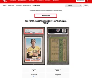 1982 Topps #383 Pascual Perez Missing Pitcher Position ERROR PSA 7 - Picture 1 of 1