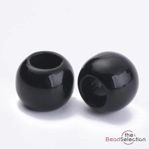 100 BLACK PONY BEADS ACRYLIC 10mm x 8mm LARGE 5mm HOLE ACR231 - Picture 1 of 4