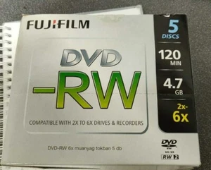 Box of 5 FUJIFILM 120min 4.7GB 2x-6x RW2 Ver. 1.2 Rev 3.0 DVD-RW Disks - NEW! - Picture 1 of 3