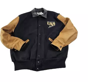 Vtg DeLong Varsity Jacket Men L Bomber Letterman Wool Suede? Leather? Flaws 1990 - Picture 1 of 22