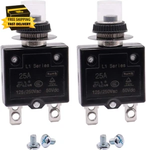 2Pcs 25Amp Circuit Breakers Push Button Manual Reset 125/250V AC 50V DC, L1 Seri - Picture 1 of 6
