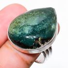 Indian Moss Agate Gemstone 925 Sterling Silver Jewelry Ring Size 8.5 e491