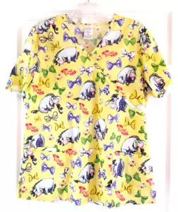 Disney Winnie The Pooh Eeyore Oh, Bow is Me Scrub Top size Medium M Yellow - Picture 1 of 4