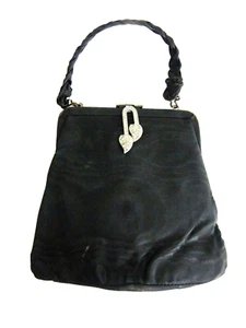 Vintage 40s 50s Evening Bag Purse Fabric True VTG Clutch Grosgrain Black Party - Picture 1 of 13