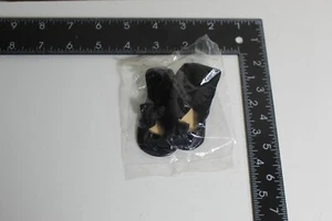 VTG. Doll Shoes Black Vinyl Mary Janes with Ankle Strap Button Clasp Bow 3"  - Picture 1 of 7