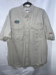 Florida Gators Columbia PFG Shirt Button Tan Men's XL Short Sleeve Vent Fishing - Picture 1 of 3