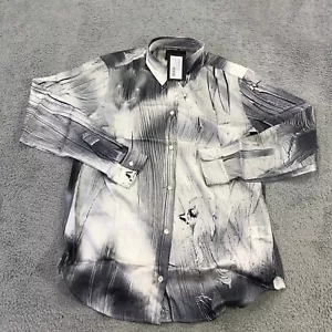 New Louisa Ballou Shirt Mens Large Button Up Painted Silk Gray Disco Italy s3453 - Picture 1 of 8