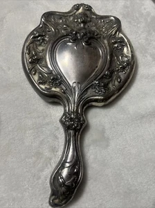 Antique Art Nouveau Hand Mirror Heart Angel Flowers - Picture 1 of 6