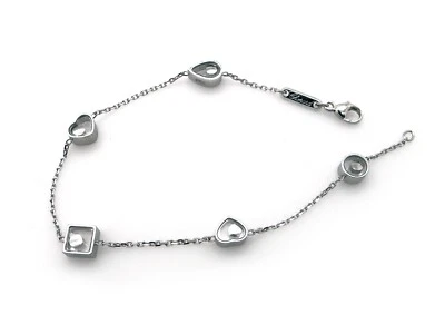 Chopard 18k White Gold Happy Diamond Floating Charm Bracelet Heart Circle Square - Image 1 of 4