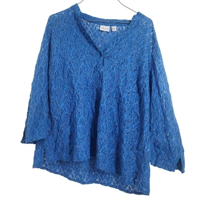 Top Kim Rogers Azul Manga 3/4 Encaje Azul Mujer Talla 1X XL Foto 1 de 3