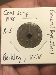 Ficha comercial Coal Scrip 1948 1 centavo - Grandes almacenes generales - Beckley, WV - Imagen 1 de 7