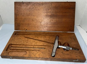 Vintage L. S. Starrett No. 445 Depth Micrometer w/(2) Rods & Wooden Box - Picture 1 of 6