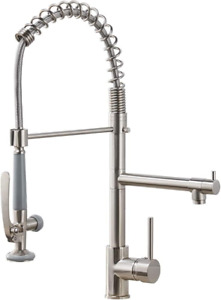 Kitchen Sink Faucet With Sprayer Brushed Nickel Commercial Pull Down NEW