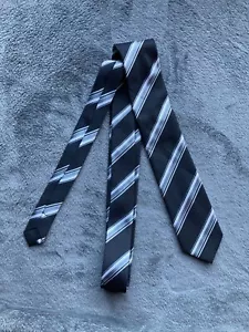 Cedarwood State Mens Tie Black Grey Striped Pattern Polyester Necktie - Picture 1 of 4