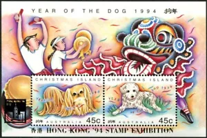 1994 Christmas Island Year Of The Dog Overprinted Hong Kong Mini Sheet MNH Clean - Foto 1 di 1