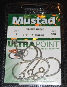 Paquete de 5 ganchos circulares en línea Mustad 10121NPDT-30 Kaiju tamaño 3/0 en línea 7X fuertes - Imagen 1 de 2
