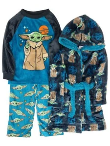Toddler Boys Green Plush Baby Yoda Bath Robe & Pajamas Sleep Set - Picture 1 of 2
