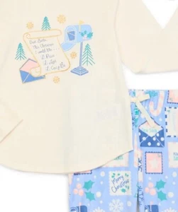 Holiday Time Flannel Girls Pajamas Set L 10-12 Baby Blue Dear Santa Peace Love - Picture 1 of 3
