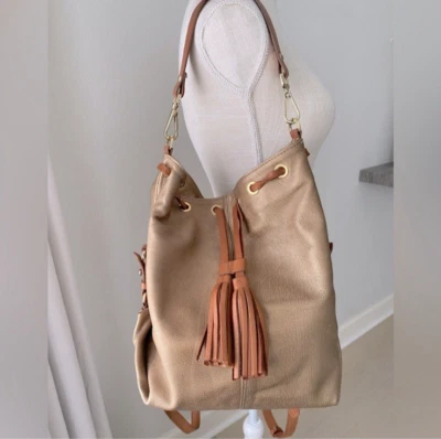 Mochila Bolso de Hombro Laura di Maggio Bronce Dorado Cuero Guijarro Hecha en Italia Foto 1 de 4