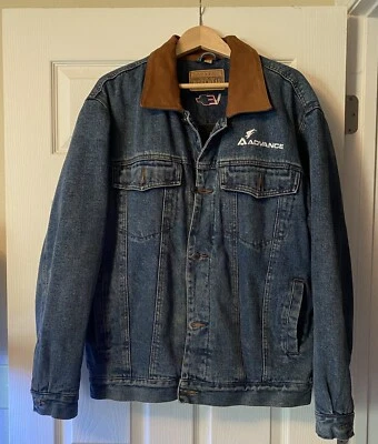Advanced Insulated Denim Jean Jacket Swingster Workwear Mens XL Leather Collar - Image 1 of 4