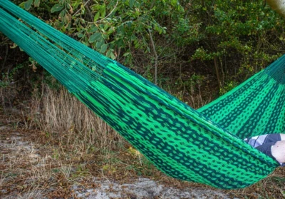 Mexikanische Hängematte "Mikko" Familie Garten robuste Baumwolle hell/dunkelgrün - Bild 1 von 4
