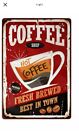 TIN SIGN "Fresh Brewed Coffee” Barista Morning Caffeine Rustic Kitchen Dairy By