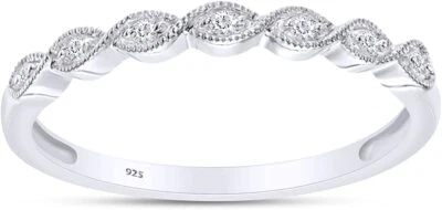 Round Cut Natural Diamond Twisted Milgrain Wedding Band Ring in Sterling I2-I3 - Image 1 of 4