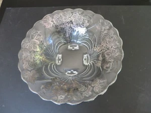 Silver Overlay Large Glass Footed Bowl - Picture 1 of 7