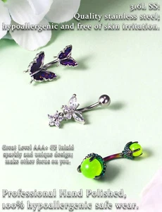 14G Belly Button Ring Stainless Steel Dangle Belly Rings Snake Glow Dark roun... - Picture 1 of 1