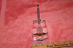 Vintage Desk Top Crystal Glass Pen Holder with Parker Ball Point Pin - Picture 1 of 6