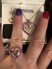 Heart ring(7)& necklace Created pink sapphire sterling silver 14k gold PLATED 