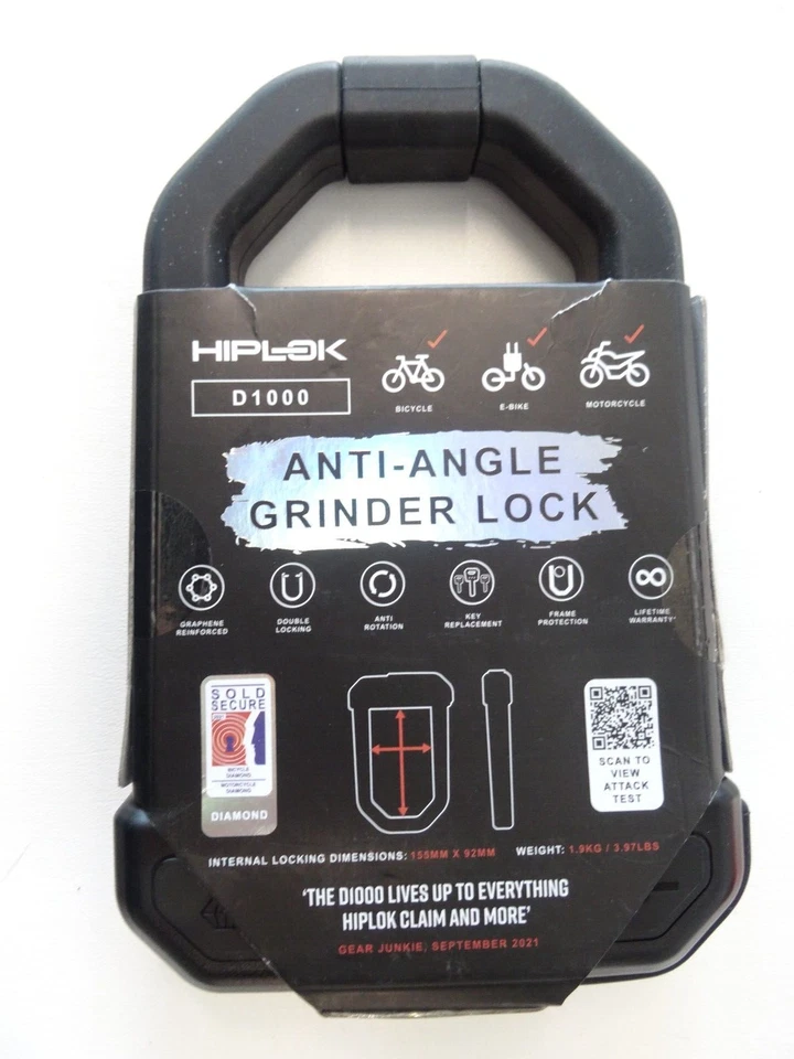 Hiplok D1000 Anti-Angle Grinder U-Lock DM1AB Bike Motorcyle Lock