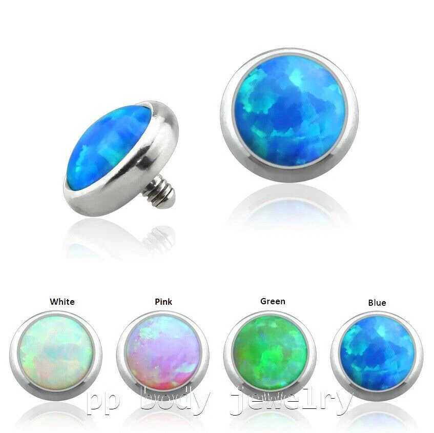 Parte superior de anclaje dérmico roscado interno de acero quirúrgico ópalo plano 14G 316L Foto 1 de 1