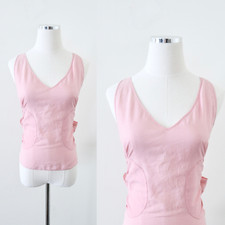 Morgane Le Fay Size S V Neck Tie Wrap Around Shirt Sleeveless Pink Cotton