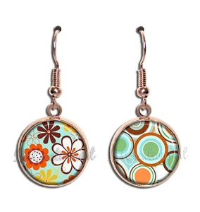 Retro Mismatched Geometric Circle Flowers Resin Dangling Earrings 16mm SIZE - Picture 1 of 10