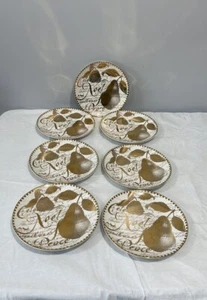 Restoration Hardware Christmas 8”Plates Holiday Gold Pear Noel Peace Set Of 7 - Picture 1 of 15