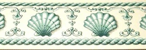  Wallpaper Border Shell Rope Scroll Green +  off White Chair Rail Mini 3" 556933 - Picture 1 of 3