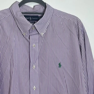 Ralph Lauren Lavender Striped Oxford Button Classic Shirt XXL Green Pony 2XL - Picture 1 of 6