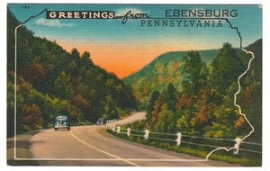 Greetings from Ebensburg Pennsylvania Linen Postcard Posted 1943 - Picture 1 of 2