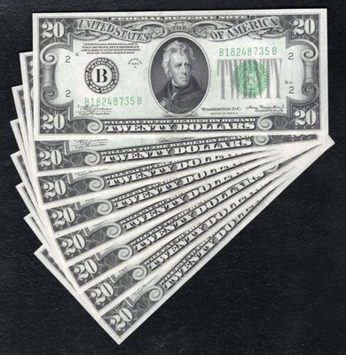 (8) CONSECUTIVE FR. 2055-B 1934-A $20 FRN’S NEW YORK, NY GEM UNCIRCULATED - Image 1 of 2