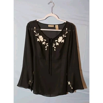 Blusa Top Apostrophe Negra Transparente Floral Manga Larga Talla 12 Foto 1 de 4