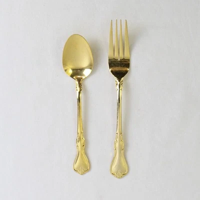 Lot of 2 Cambridge Silver Jessica Stainless Gold Electroplate Fork & Soup Spoon - Image 1 of 4