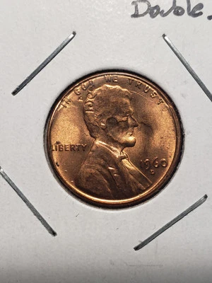 1960 D Lincoln Memorial Cent - Double Stamped. EXTREMELY Rare Error. Full RED - Image 1 of 4